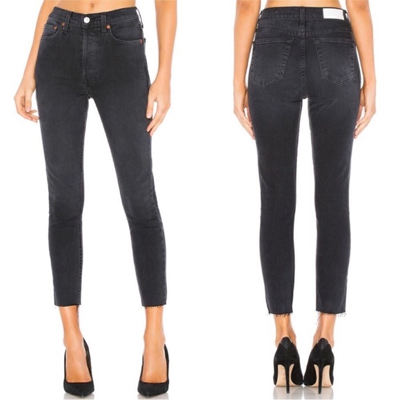 Re/Done Denim - RE/DONE Originals High Rise Crop Skinny Jeans Faded Black Women's Size 25